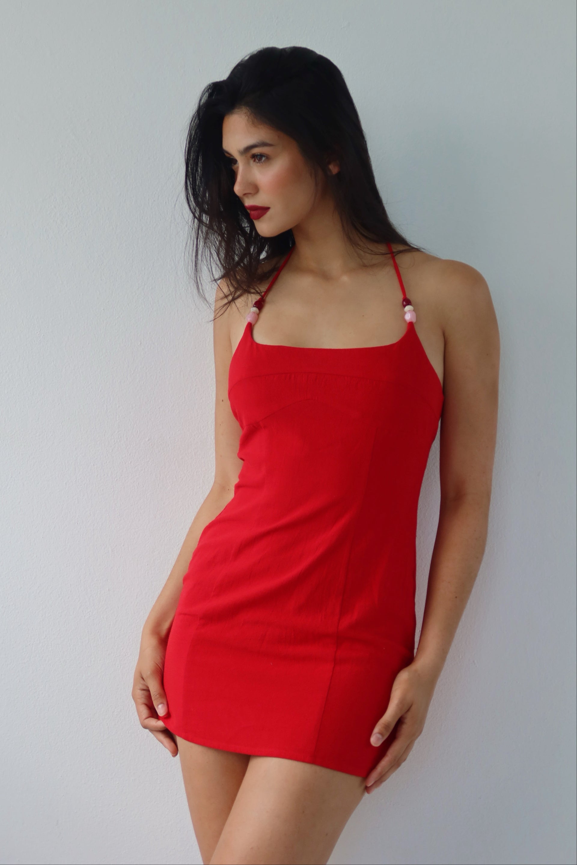 RED BEADED MINI DRESS – Pink Tree PR