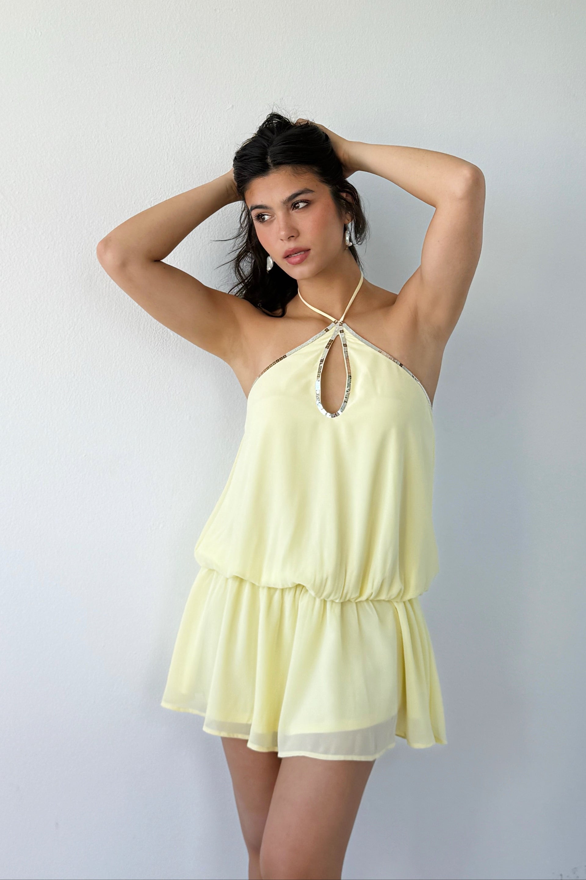 strapless open back dress Genovia Pink Floral Chiffon Mini Dress